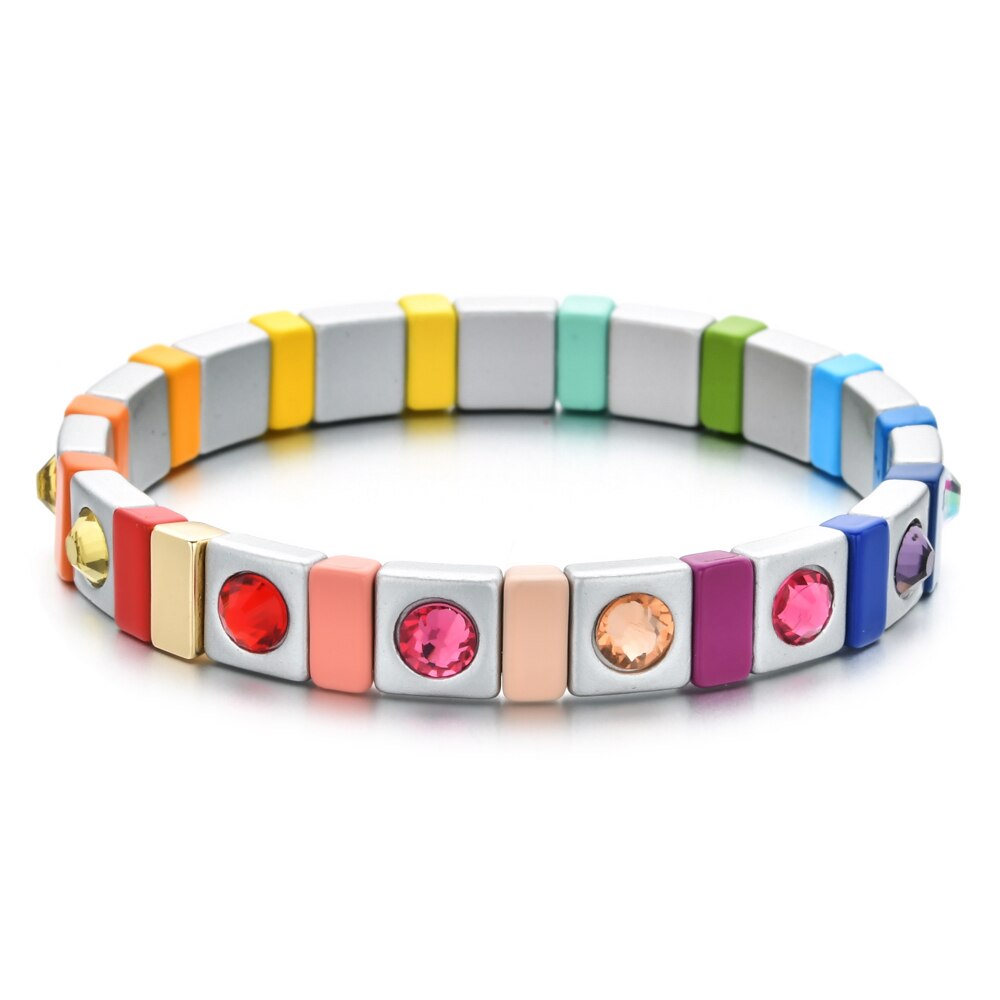 Arcobaleno Impilabile Piastrelle Braccialetto Multicolore Dello Smalto del Metallo In Rilievo Jewerly Braccialetto Dell'involucro Della Caramella di Stirata Del Braccialetto Delle Donne: A11