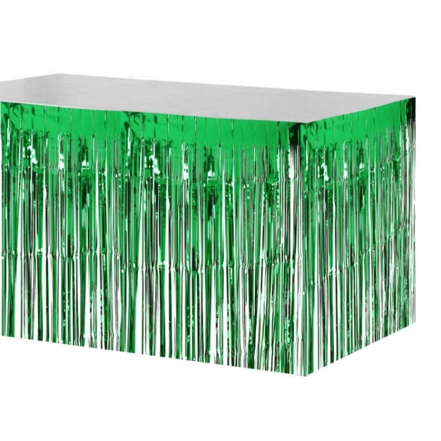 74 * 274cm metallisk folie frynsebord nederdel glitter skimmer bord nederdel dekoration til hotel modtagelse bryllup jul fest: Grøn