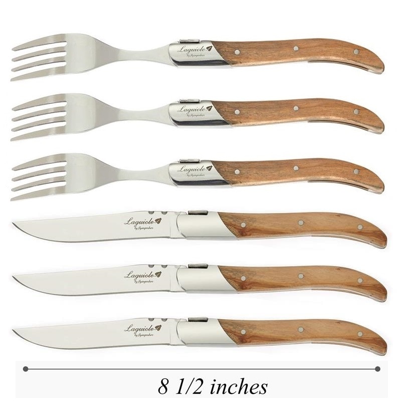 6Pcs Laguiole Steak Messen Diner Vork Olijf Houten Handvat Servies Set Rvs Westerse Bestek Keuken Xmas Servies