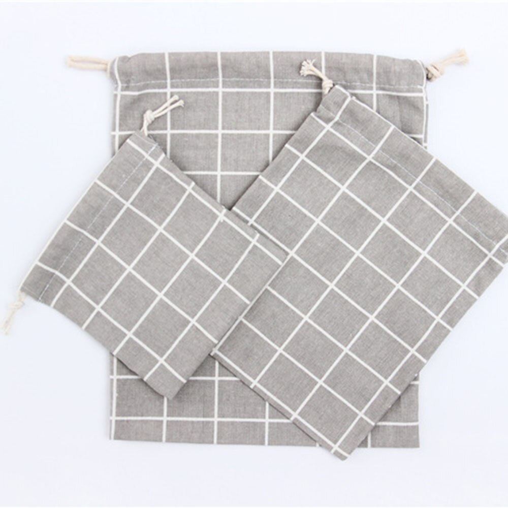 Shopping Bag Cotton Fabric Portable Plaid Grocery Bags Drawstring Bag Unisex Makeup Pouch Large Capacity