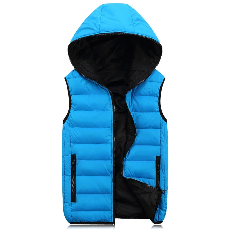 Lente Herfst Mouwloze Jas Voor Mannen Mode Warm Hooded Man Winter Vest Licht Plus Size Mens Werk Vesten vest: Xxl / Blue Vest