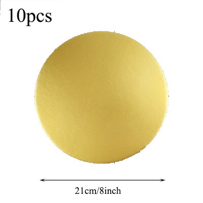 10pcs Cake Base Plate Board Round Cake Circle Cardboard Cake Drums Turntable Tiramisu, Mousse Cake, Cheesecake, Snack: 21cm Gold