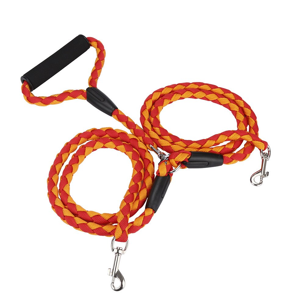 Dog Leather Super Double Dog Leash Braided Tangle Dual Nylon Leash Coupler For Training Two Dogs Show Collar