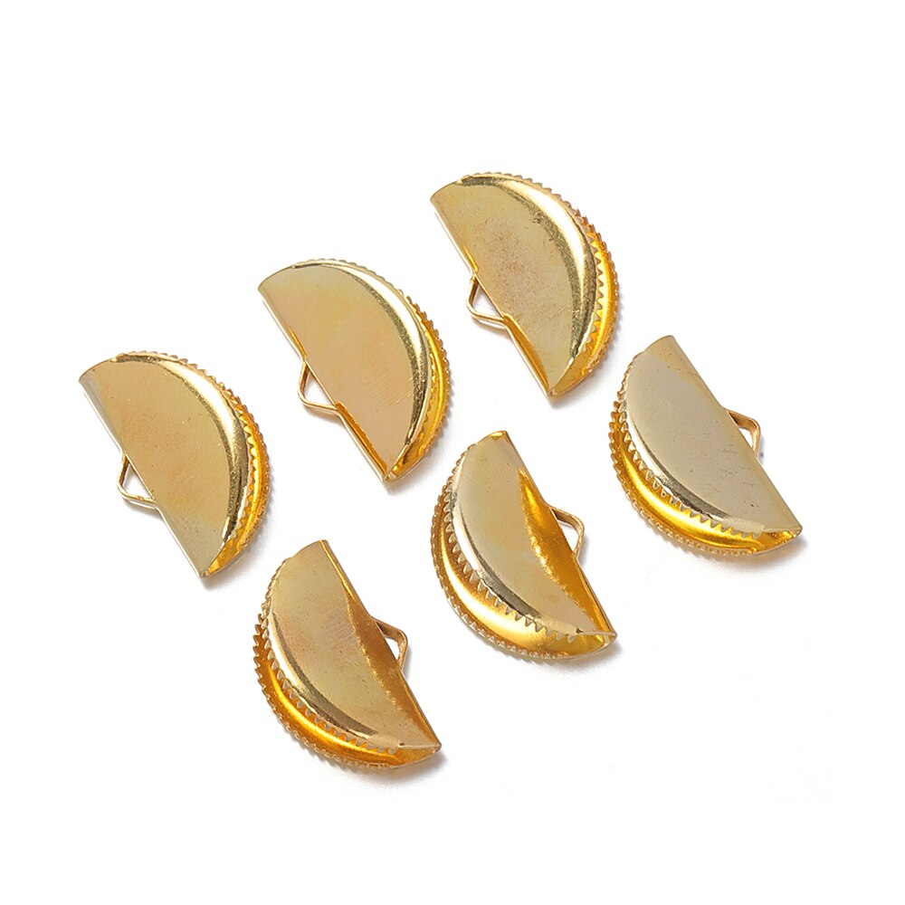 50 pz/lotto perline a crimpare Cove catenacci tappi terminali corda nastro in pelle Clip pieghevole connettori forniture per risultati di gioielli fai da te: Gold / 13mm