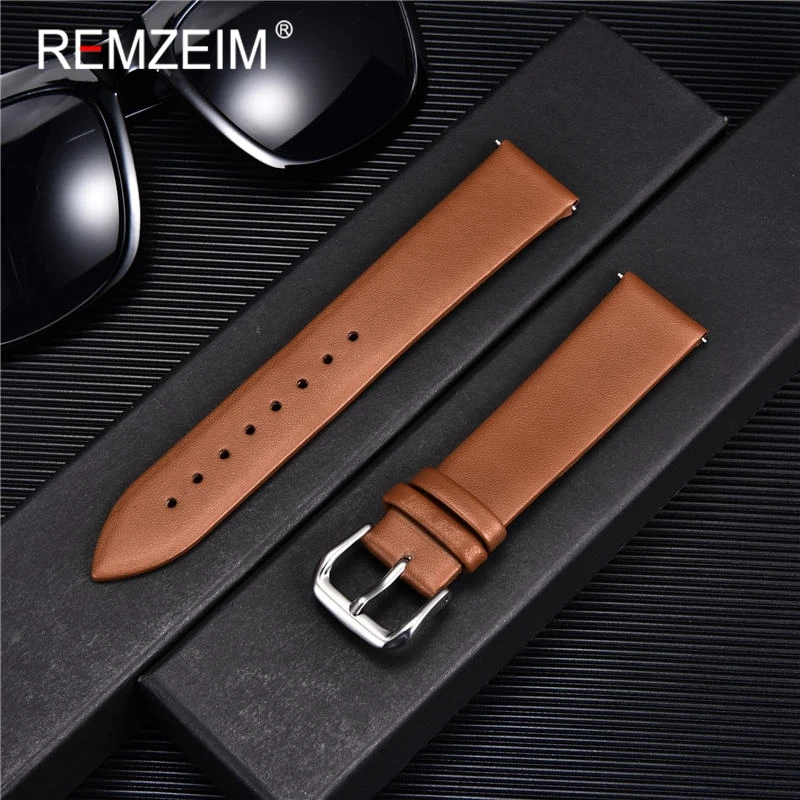 Bracelet de montre Ultra-fin en cuir véritable, ceinture de montre, 8mm 10mm 12mm 14mm 16mm 18mm 20mm 22mm, rouge blanc noir: Orange / 24mm