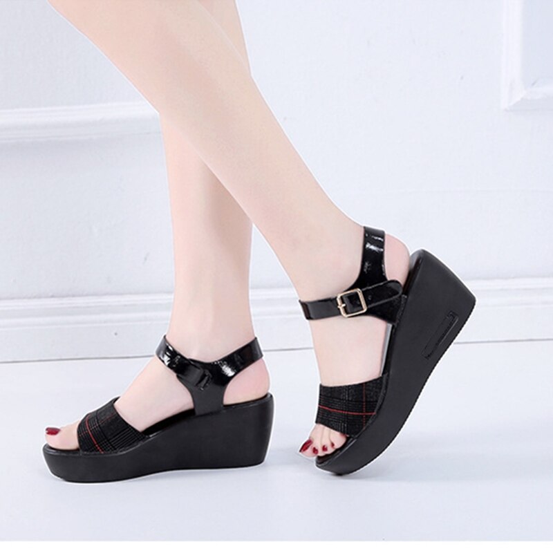 Ho Heave plate-forme chaussures vichy talons hauts chaussures d'été femme respirant sandales femmes compensées antidérapant plate-forme chaussures