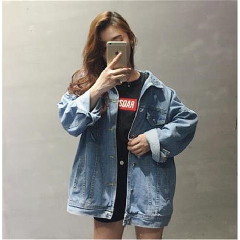 Herfst Vrouwen Losse Basic Jassen Vrouwelijke Jeans Jas Feminino Slanke Denim Jas Oversized Bomber Streetwear Veste Femme