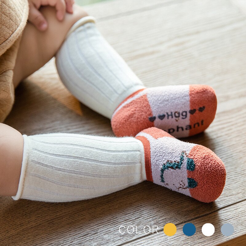 Chaussettes pour enfants, chaussettes de sol épaisses pour bébés, antidérapantes et chaudes, en Tube, pour garçons et filles, collection automne et hiver
