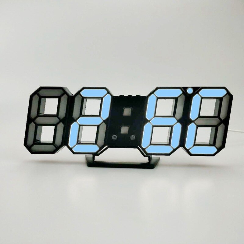 Led digital veggklokke alarm dato temperatur automatisk bakgrunnsbelysning bord skrivebord hjemmeinnredning stativ henge klokker: Sort og blå
