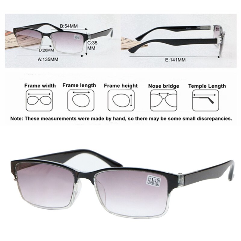 iboode +7.5 1.25 1.5 2 2.5 3 4.5 +5.0 Progressive Gray Reading Glasses Female Prebyopic Hyperopia Frame Male Black Retro Goggle