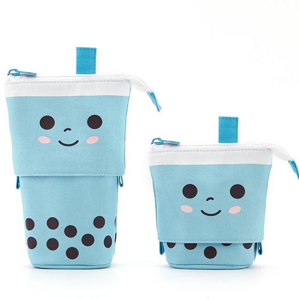 Cute Boba Milk Tea Telescopic Pen Bag Pen Pencil Holder Stationery Case Stand Up Pencil Case Pen Box Stationery Pouch Bag: A-blue