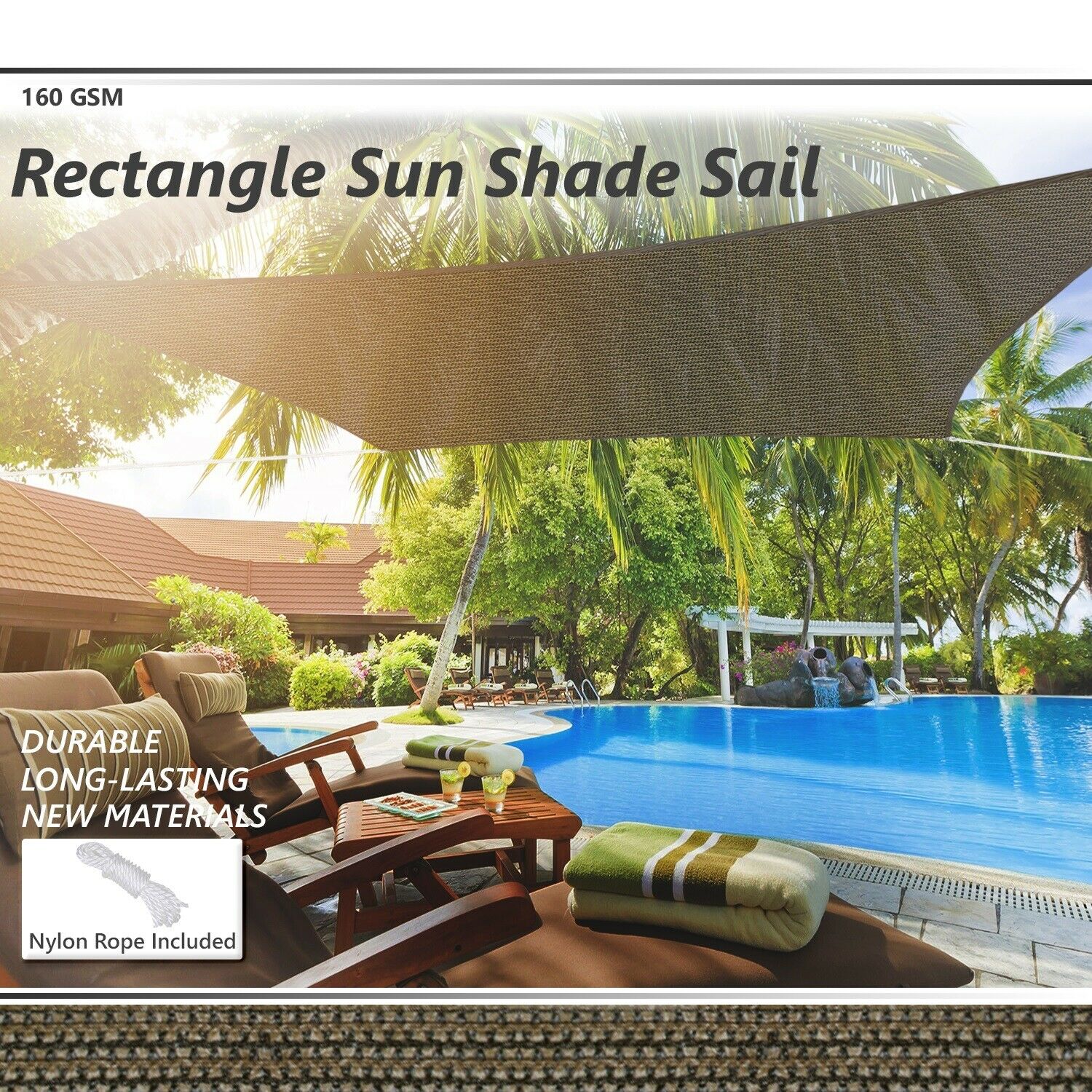 Rectangle Sun Shade Sail Garden Yard Pool Cover UV Block Outdoor Canopy Patio