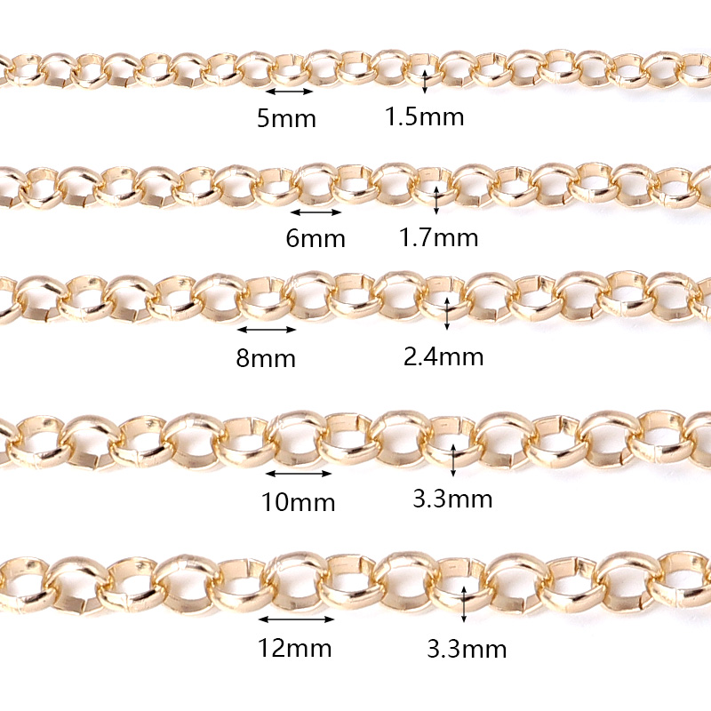 5 yardas/rolos de collar chapado en oro, cadenas Rolo, cadenas cruzadas de aluminio a granel para fabricación de joyas, cadena de eslabones fuertes, pulsera DIY