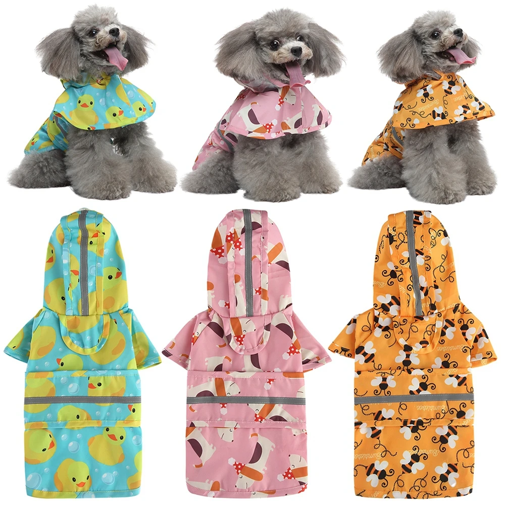 Animais de estimação roupas para cães à prova dwaterproof água capa de chuva para cães médios grandes com capuz capas de chuva tira reflexiva cães casaco de chuva XS-4XL