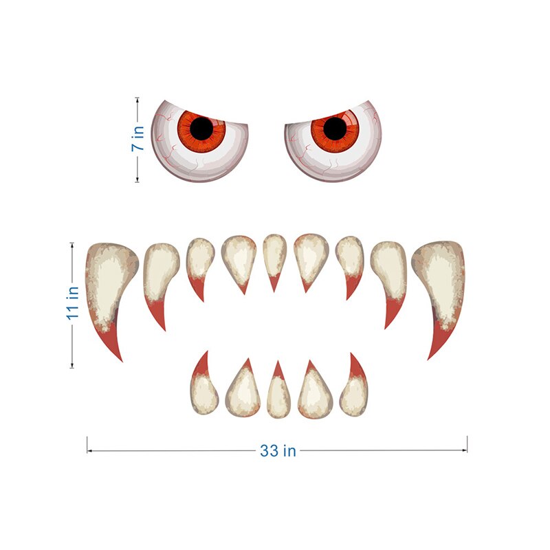 Halloween Monster Wall Sticker Room Home Decoration Scary Eyes Fangs Claws Door Stickers Poster DIY Monster Wallpaper: White
