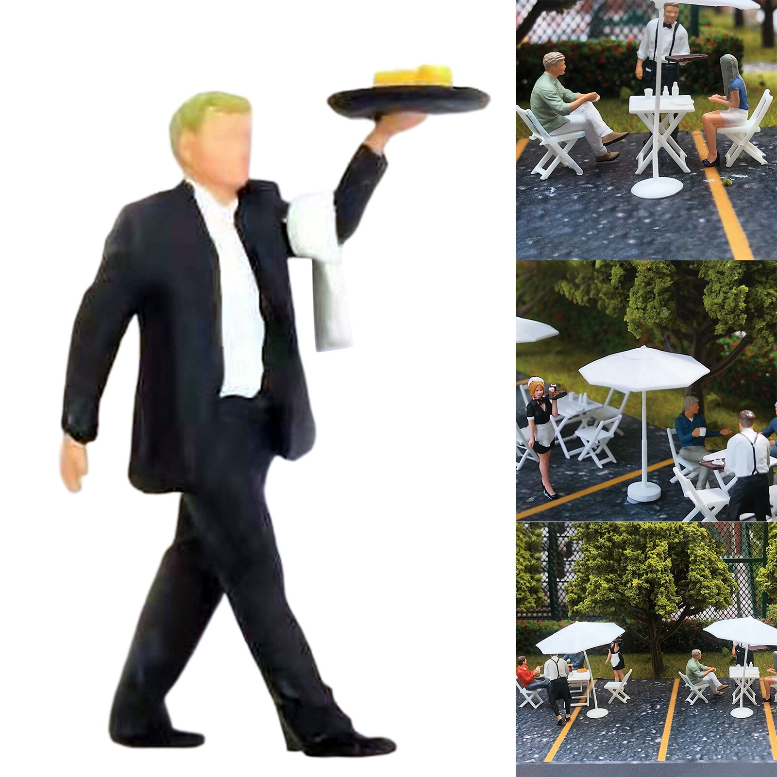 RM 1/64 Painted Mini Figure Waiter Waitress Manger Doll Miniature Street Scene Train Railway DIY Model Building Kits Diorama