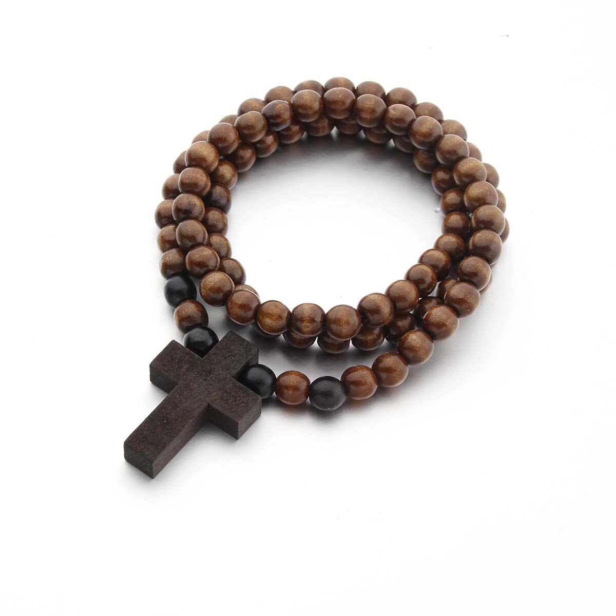 Braun Kurze Kreuz Anhänger Holz Perlen Halsketten für Männer Frau Rosenkranz Holz Perle Zahler Religiöse Schmuck: Braun