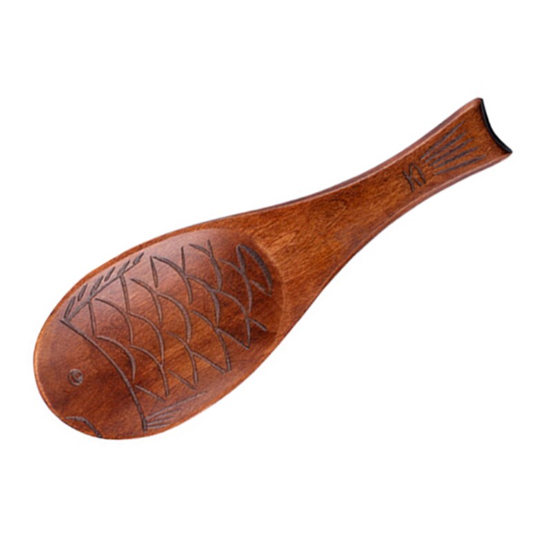 Cuchara de arroz china en forma de pescado, cuchara de arroz de madera, cuchara para servir postres y patatas, utensilios de cocina, 1 ud.: Brown Color