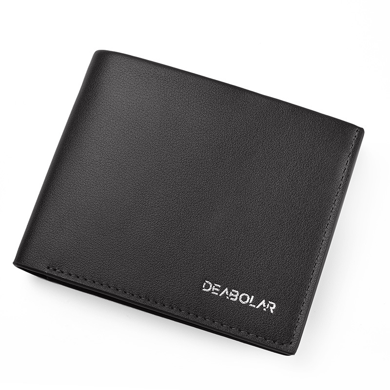 Men's Solid Color Horizontal Short Style Leather Wallet with Multiple Card Slots and A Clear ID Window for Students