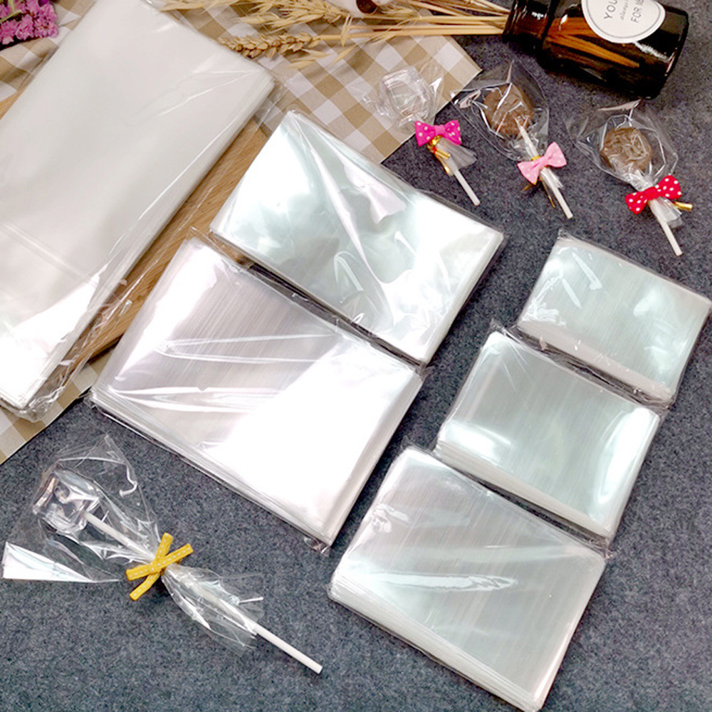 Bolsas de plástico transparentes 100 unids/set piruleta Chocolate OPP bolsas de embalaje planas con parte superior abierta dulces para de boda bolsa de pequeña
