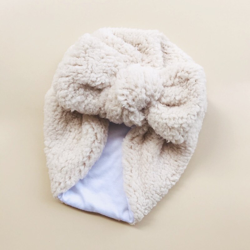 Chapeau à gros nœud en laine d&#39;agneau pour bébé fille, Turban, enveloppe la tête, Bonnet pour enfants, accessoires de photographie pour -né: Kaki