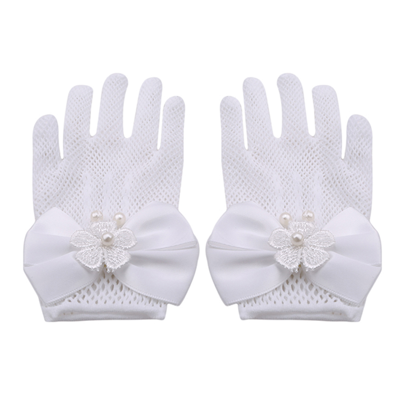 1 Paar Meisjes Kids Wit Kant Faux Pearl Visnet Handschoenen Communie Bloem Meisje Bruid Party Ceremony Accessoires