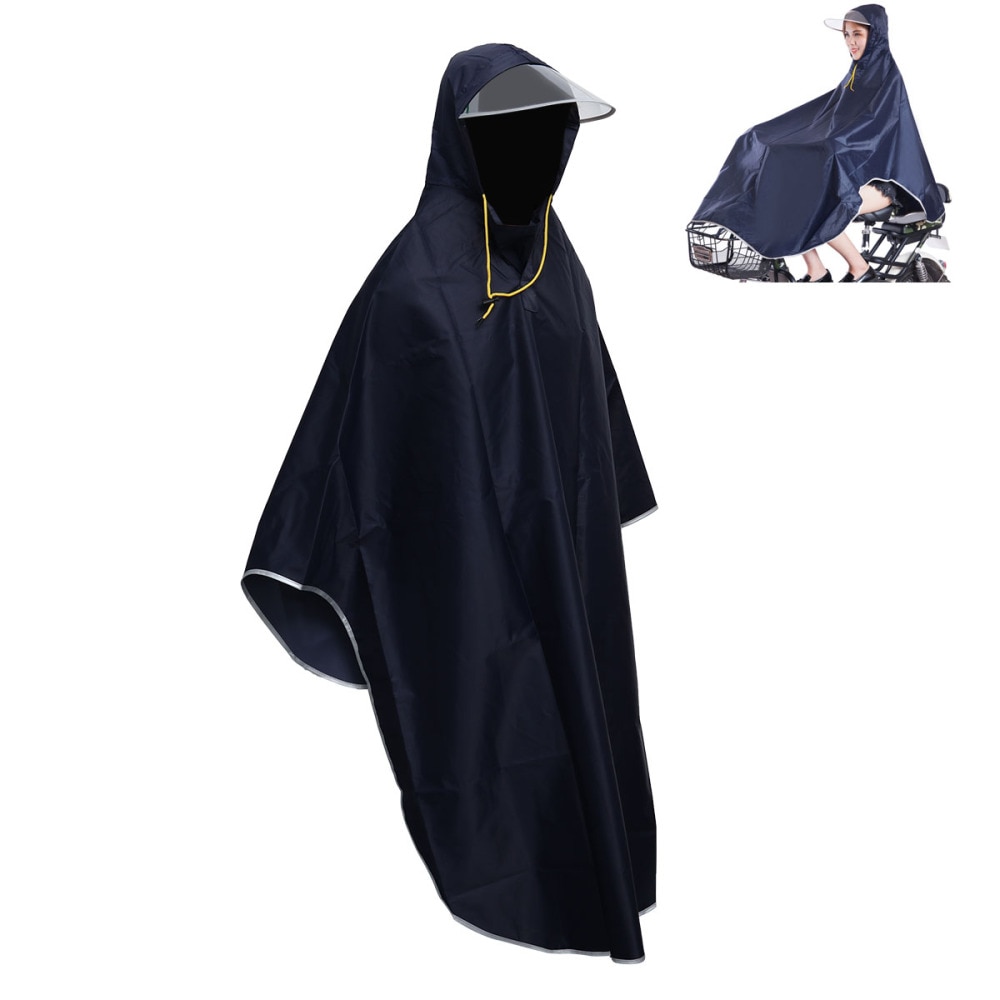 Mens Womens Fietsen Fiets Regenjas Rain Cape Poncho Hooded Winddicht Regen Jas Scootmobiel Cover (Marineblauw)