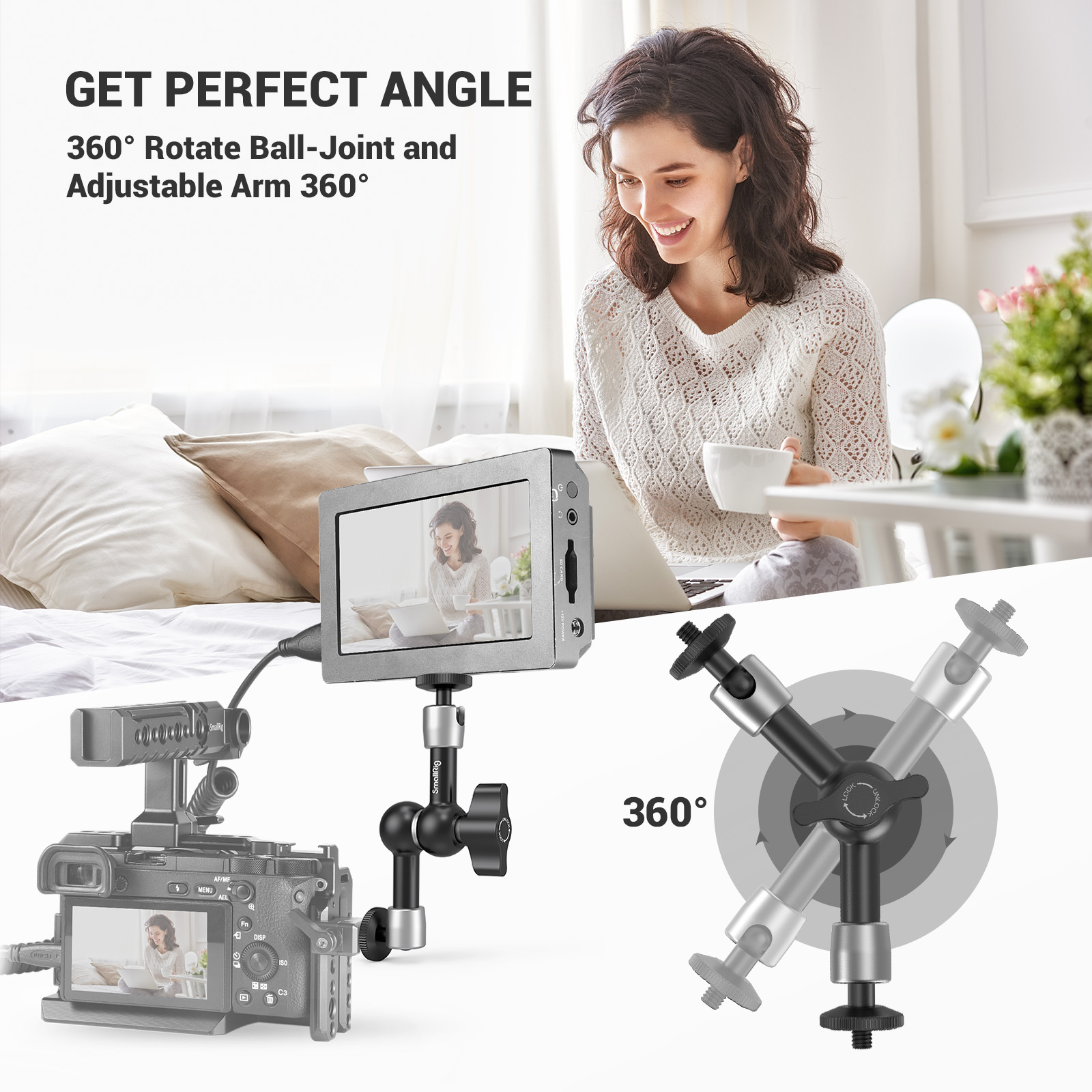 SmallRig – bras articulé magique à Friction réglable, 5.5 pouces, avec 1/4 vis, pour écran LCD DSLR-2065