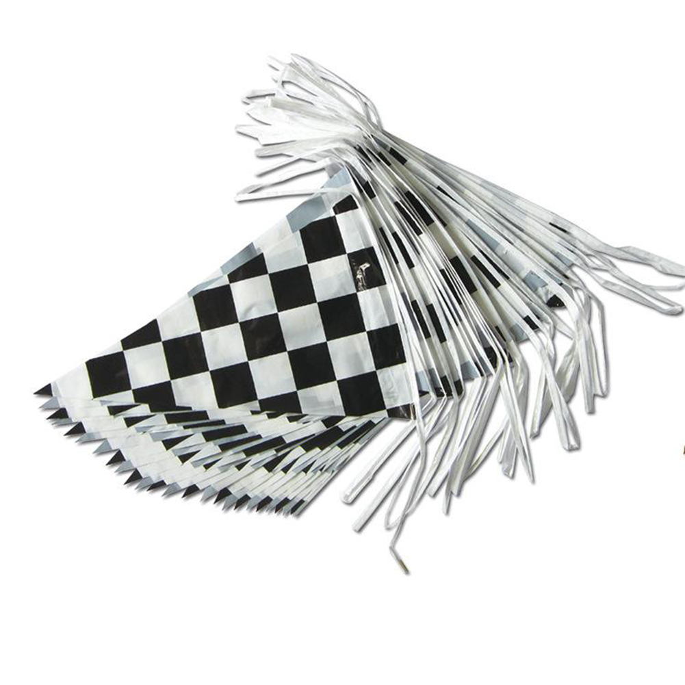 Un conjunto de banderas colgantes triangulares de 30M, banderines de carreras a cuadros en blanco y negro, guirnalda, banderín, bandera, suministros para fiestas