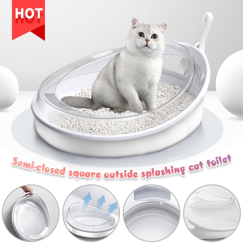 Caja de arena semicerrada para gatos, inodoro portátil para gatos, a prueba de salpicaduras, bandeja de baño para gatos con pala, producto de limpieza no tóxico para mascotas