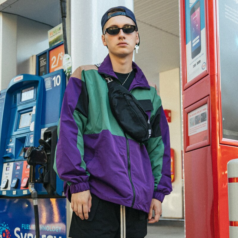 Bonita Vida Hip Hop chaqueta cortavientos hombre Vintage Color Harajuku estilo bolsillos cremallera chaqueta Casual pista ropa de calle