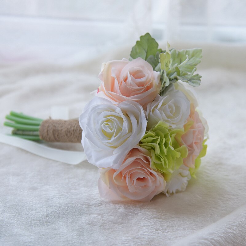 JaneVini A Buon Mercato Damigella D&#39;onore Bouquet Da Sposa 16cm Rosa Articielle Ortensia Peonia Damigelle D&#39;onore Spose Fotografia Piccoli Fiori: Champagne White