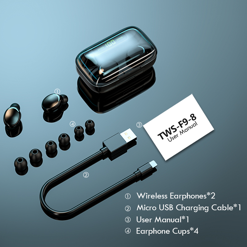 Écouteurs sans fil TWS Bluetooth 5.0, avec boîtier de recharge 2200 mAh, étanches, stéréo 9D, avec microphone, pour le sport