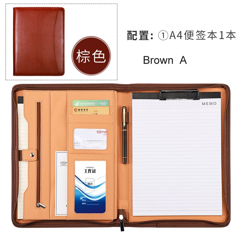 A4 Leather Expanding File Folder Office Business Document Organizer Holder Padfolio Brief Case Portfolio With Ipad Zipper Bag: brown A