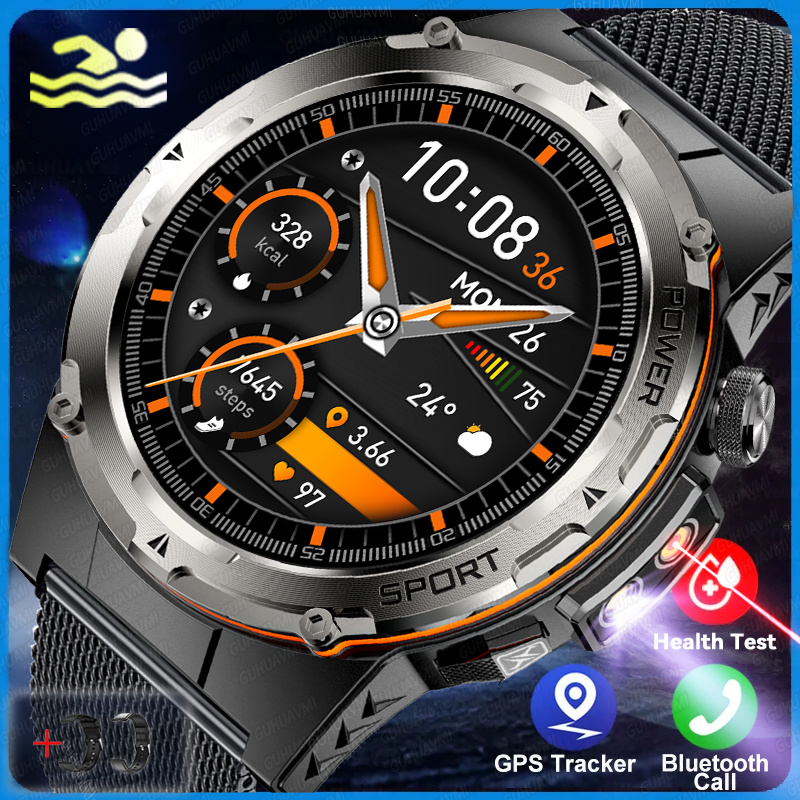 2025 novo para xiaomi ios militar smartwatch ip68 à prova dip68 água esportes ao ar livre rastreador de fitness monitor saúde bt chamada laser infravermelho: YELLOW