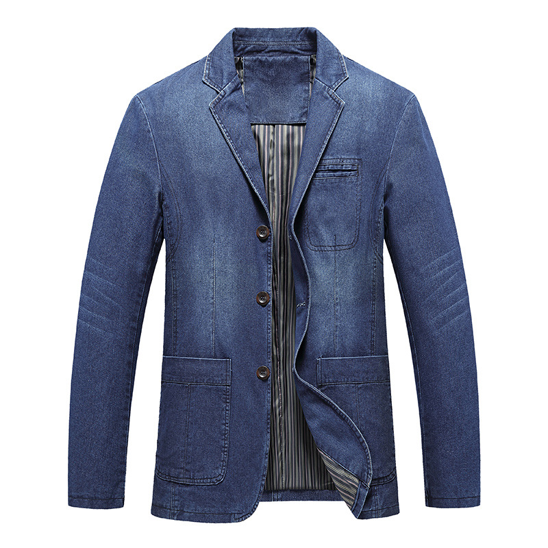 Autumn Denim Blazer Men Casual Denim Jacket Men Slim Fit Men&#39;s Blzers Jeans Jackets Asian Size 4XL: Blue / Asian size 4XL