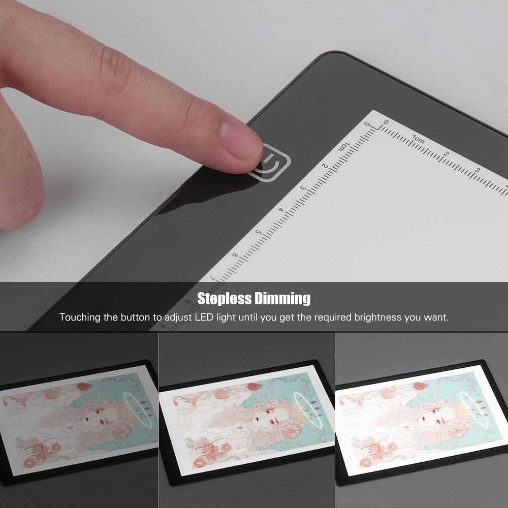 Magnetic A3/A4 LED Tracing Light Box Ultra-thin Stepless Dimmable Brightness Artcraft Light Table Board with Scale USB Powered