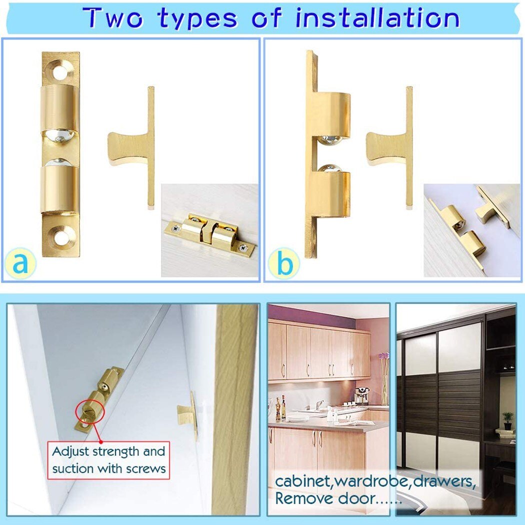 Solid Brass Double Adjustable Ball Catch 50mm Cabinet Cupboard Catch Furniture Fitting Door Lock Replacement Parts