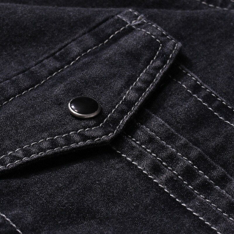 Casual jeansskjorta herr slim fit långärmad 100%  bomull vintage distressed solid skjorta manligt märkeskläder