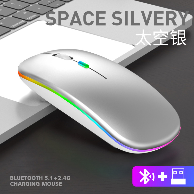 Mouse Wirelesss Bluetooth 2 In 1 Wireless Dual Mode Optical Mouse 2.4G Mouse Ergonomic Portable Rechargeable Mice For laptop: Silver
