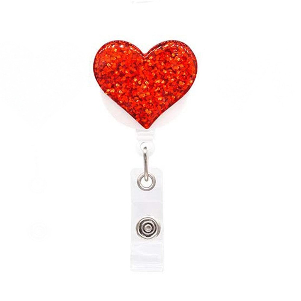 1pc Love Heart Glitter Sequins Badge Reel Retractable Badge Holder Nurse Doctor ID Card Holder Pull Key Chain Office Supplies: red