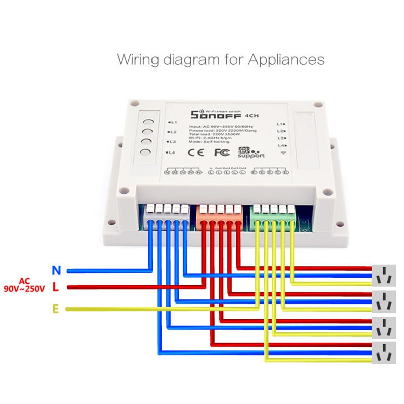 Sonoff 4CH R2 PRO Smart Switch 4 canales 433MHz Wifi Control remoto módulos de automatización inteligente electrodomésticos con Alexa Google Home