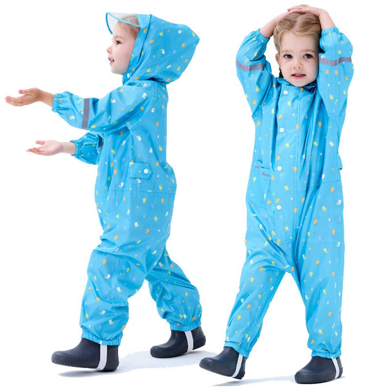 Kids Raincoat Cartoon Toddler Clothing Boys Hooded Jumpsuit For Infant Girls 1-10 Years Rainwear Children Rain Pants: sky blue-3 / XXL(120-130cm)