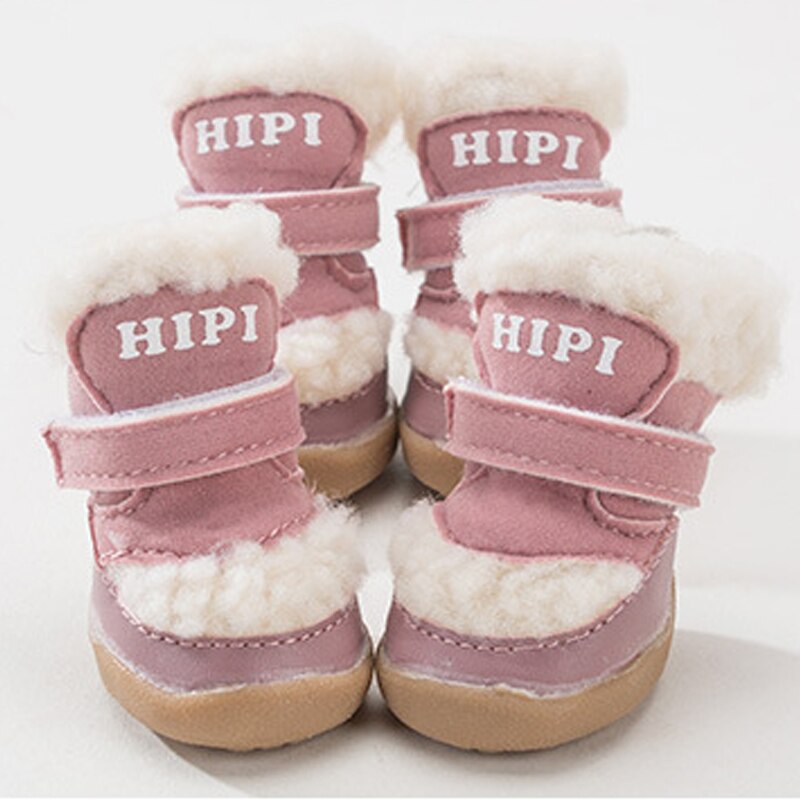 4Pcs/set Winter Pet Dog Shoes Warm Snow Boots Non-slip Puppy Cat Booties For Small Medium Dogs ChiHuaHua Pug Shih Tzu Footwear: Pink / XL