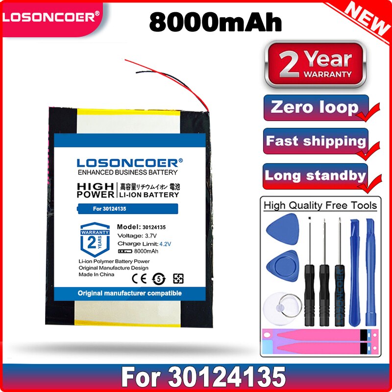 LOSONCOER – batterie lithium-ion polymère 30124135, 3.7V, 8000MAH, longue durée de veille, avec prise, pour tablette PC, CH