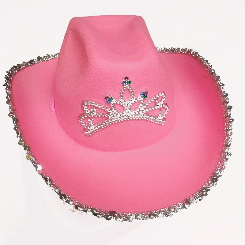 Western Style Tiara Pink Cowgirl Hat For Women Girl Tiara Cowgirl Hat Cowboy Cap Adult Funny Costume Party Hat: B style