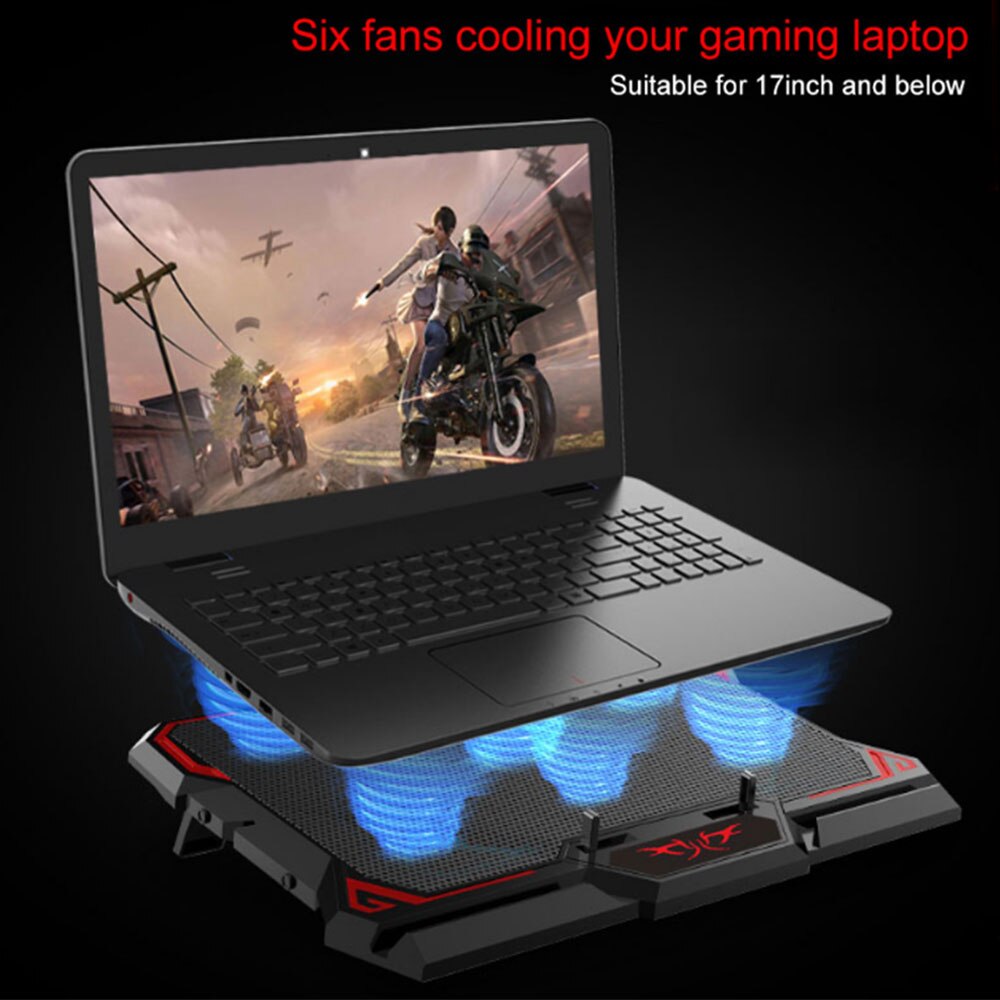 TISHRIC Gaming Laptop Kühler Basis Notebook Fan Stand Kühler Stille Kühlung 6 Fan 2 USB Port Laptop Zubehör