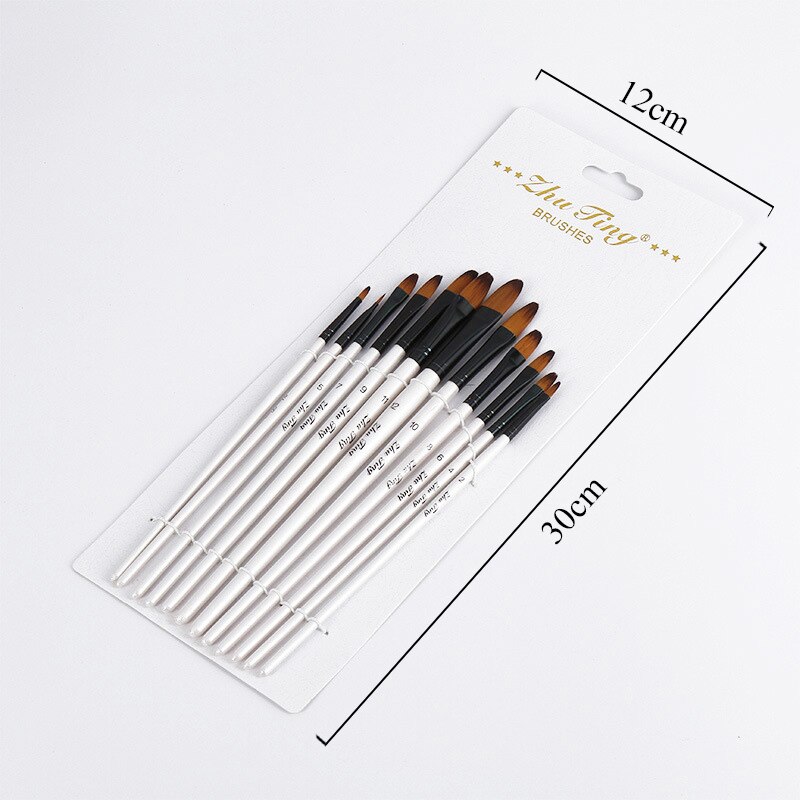 Set 10 Pennelli Nylon Per Dettagli: Linea Sottile, Pittura Acrilica E Olio, Manico Lungo In Legno, Misure 0-9