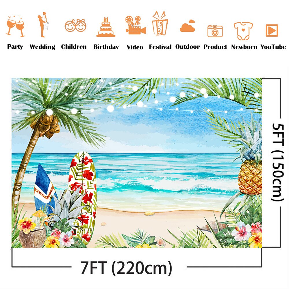 Summer beach background cocount tree backdrop for photography oil painting newborn photo shoot surfboard photographic video