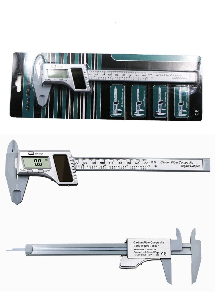 LCD Digital Solar Caliper Digital Vernier Caliper Power By Solar Energy Micrometer Measuring Tools Height Measuring Instruments